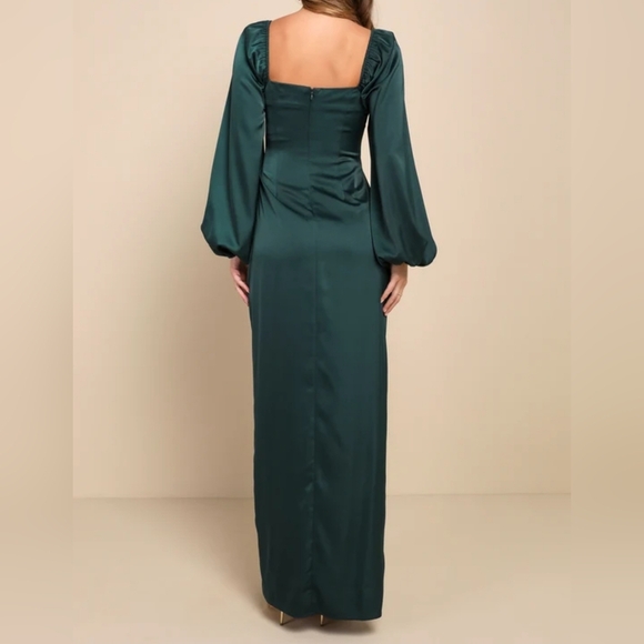 Lulus Eternal Heart Emerald Green Satin Long Sleeve Maxi Dress, 1X - Picture 3 of 10